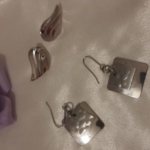 Silver toned earrings for pierced ears. 2 PAIRS